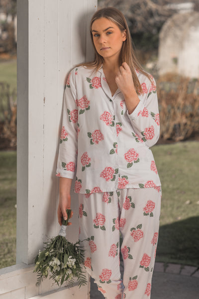 Pink Hydrangea Long Pyjama Set